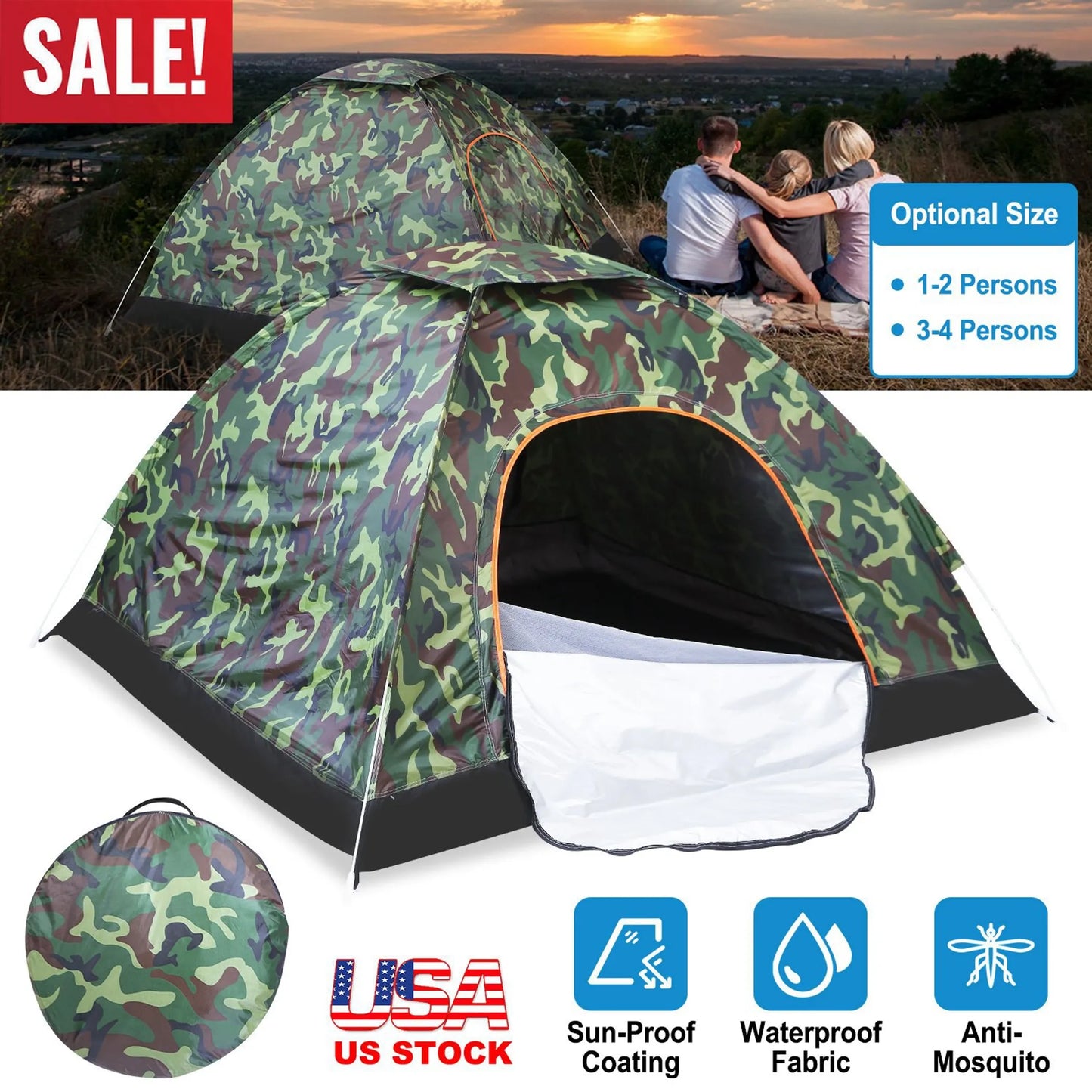 1/2 Person Instant Pop Up Dome Tent Waterproof Camping Tent